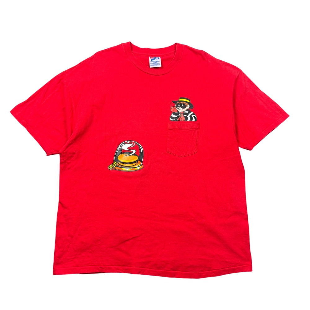 Vintage 90s McDonalds Hamburgler T Shirt Men XXL Red Single Stitch Hanes Beefy